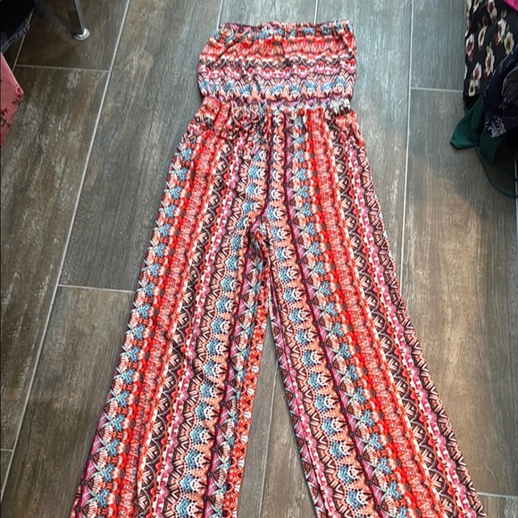 Boston Proper Red and Pink Geometric Jumpsuit - Picture 3 of 10